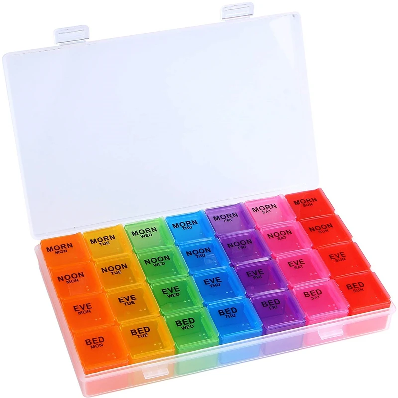 Hot Sale Rainbow Weekly Pill medicine case 28 Case plastic pill box Daily Pill Box