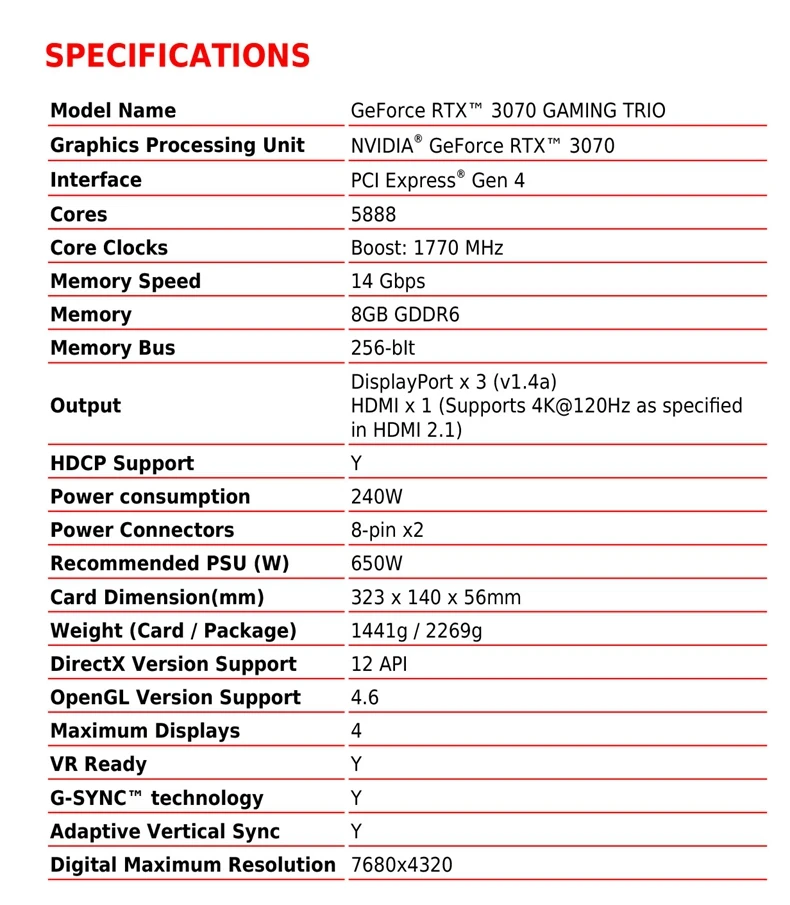 Dcloud High Quality MSI Graphics Cards GeForce RTX 3070 Ti GAMING TRIO 8G