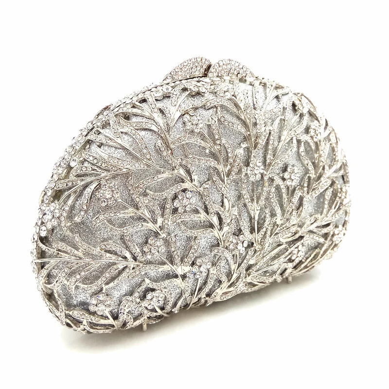 New  Elegance Dazzling Women Gold Crystal Purse Evening Clutch Bag Bridal Flower Handbag Wedding Party Metal Clutches Beaded Bag