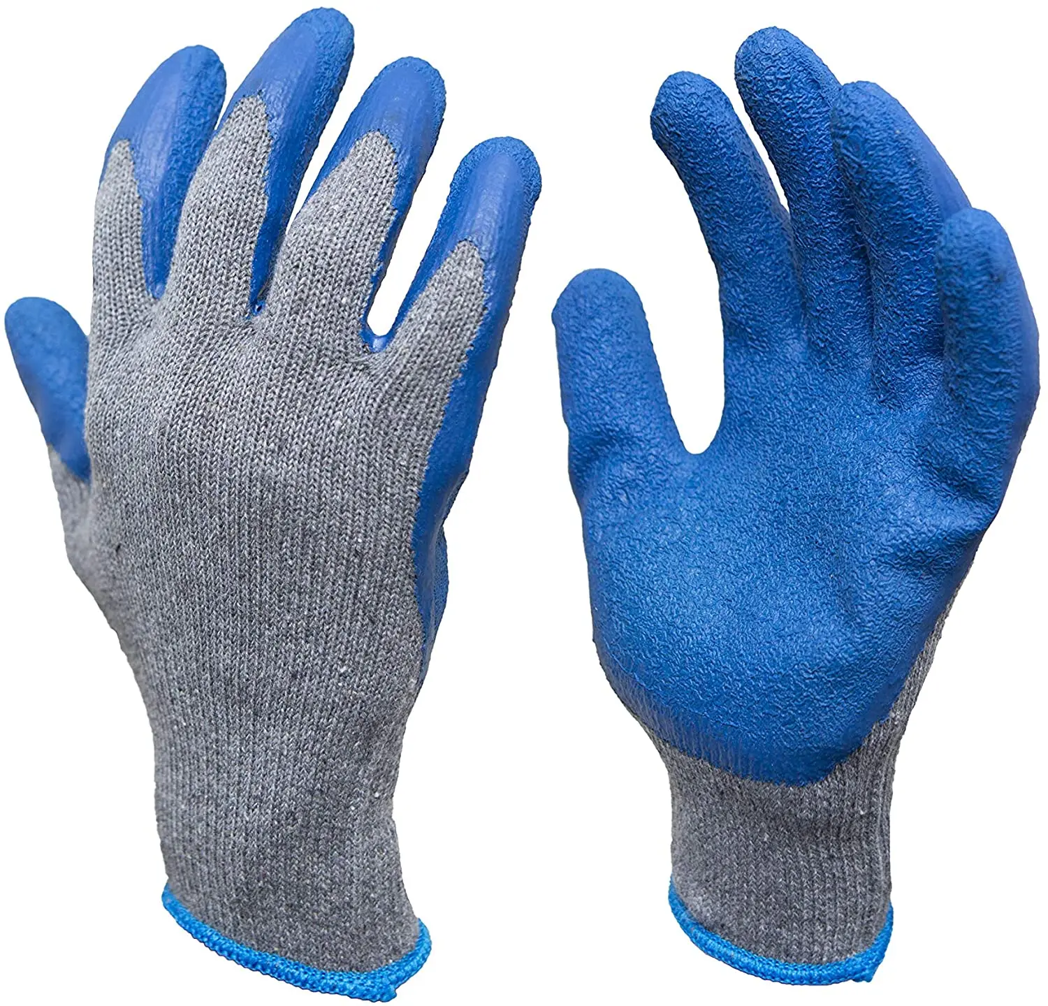 Rubber Latex Double Coated Work Gloves for Construction, gardening gloves, heavy duty Cotton Blend Blue