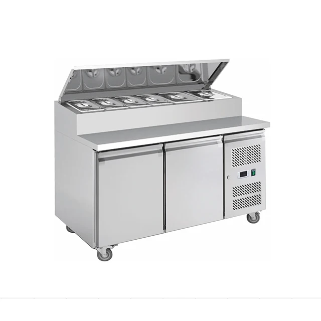 Refrigeration Equipment Bakery Counter Chiller Pizza Top 2 Solid Door 7 Drawers Counter Salad Table