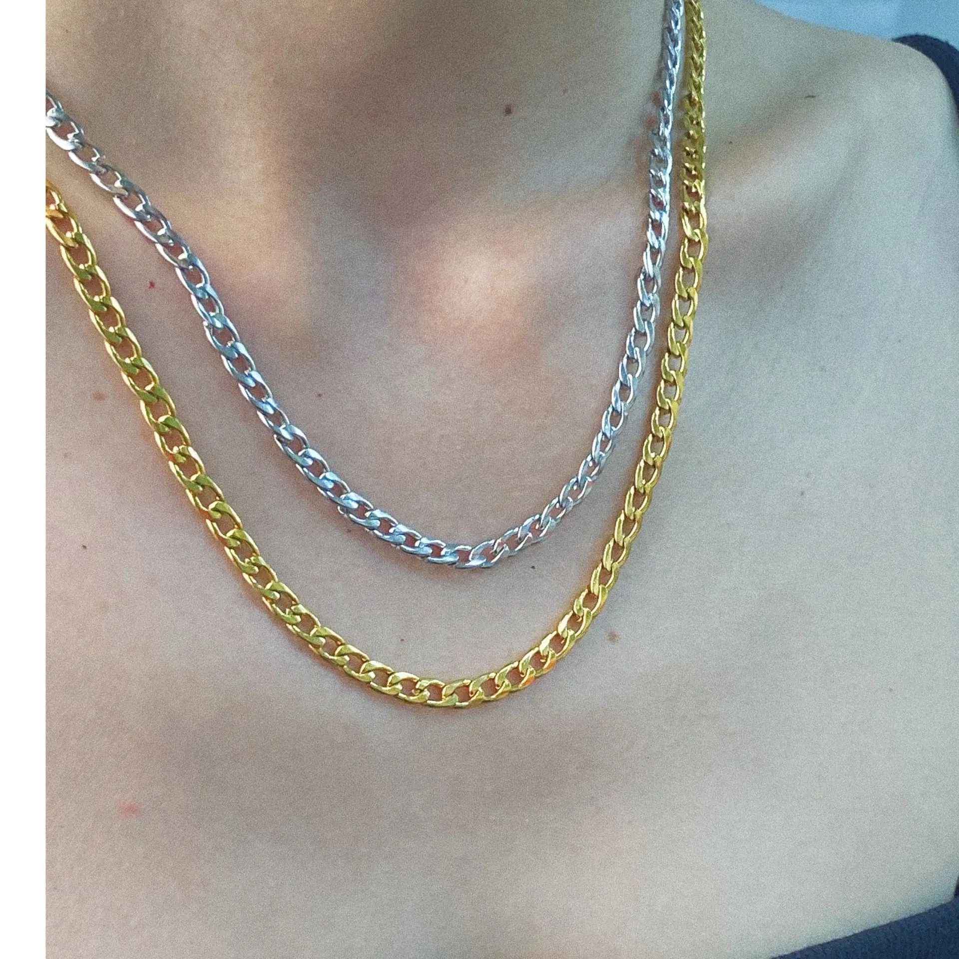 Latest 4.5mm 6mm 7.5mm Stainless Steel Cuban Chain Necklace 18K Gold Plated Chunky Wide Curb Chain Necklace Jewelry Women