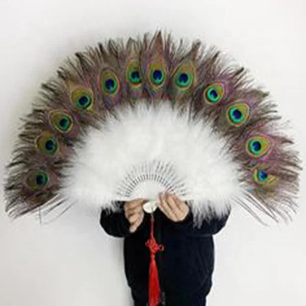 wholesale Peacock Feather Held Hand Fan for Women Costume Show Tea Party Holiday Supply Dance Bridal Wedding Decor  Accessory