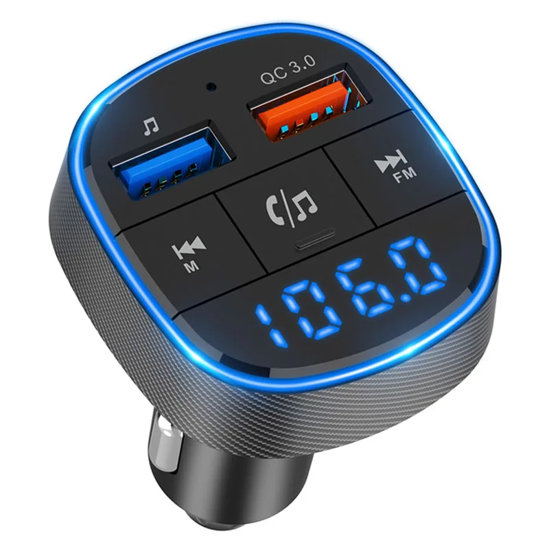 Voice Assistant QC3.0 Fast Charging 2 USB Handsfree Wireless Mp3 Player USB Charger FM Transmitter Car Charger