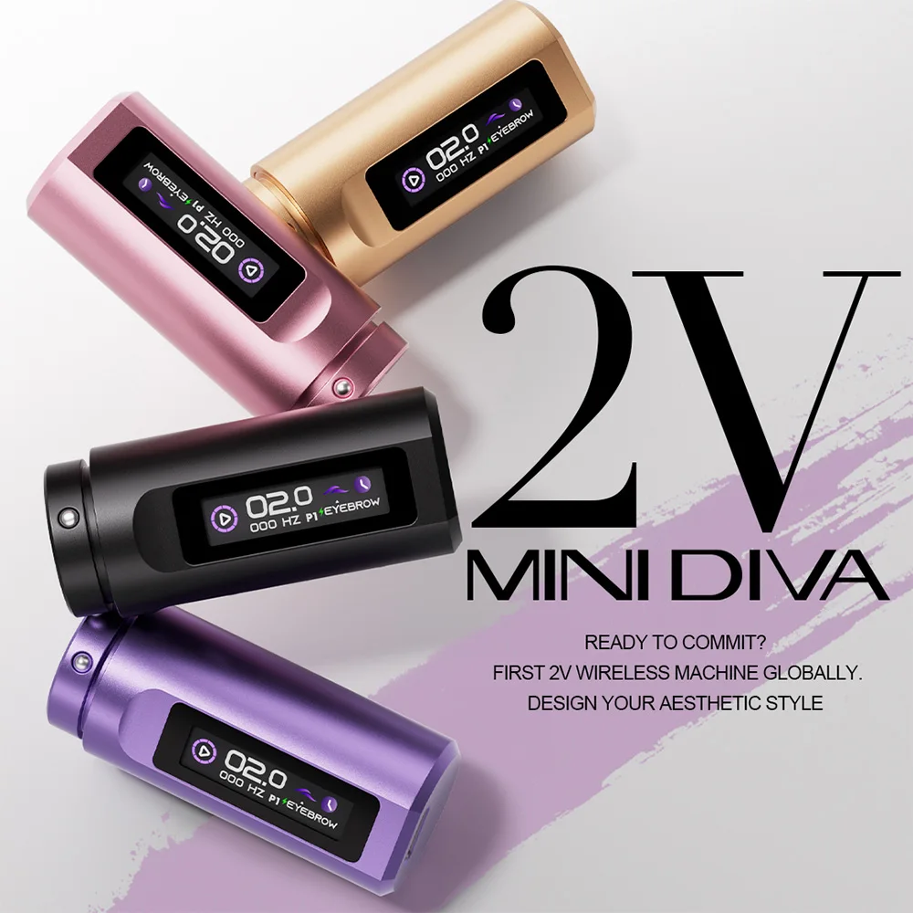 2024 POPU Mini Diva Ультра низкое напряжение 2 В дополнительный аккумулятор Перманентный макияж машина SMP профессиональная роторная PMU