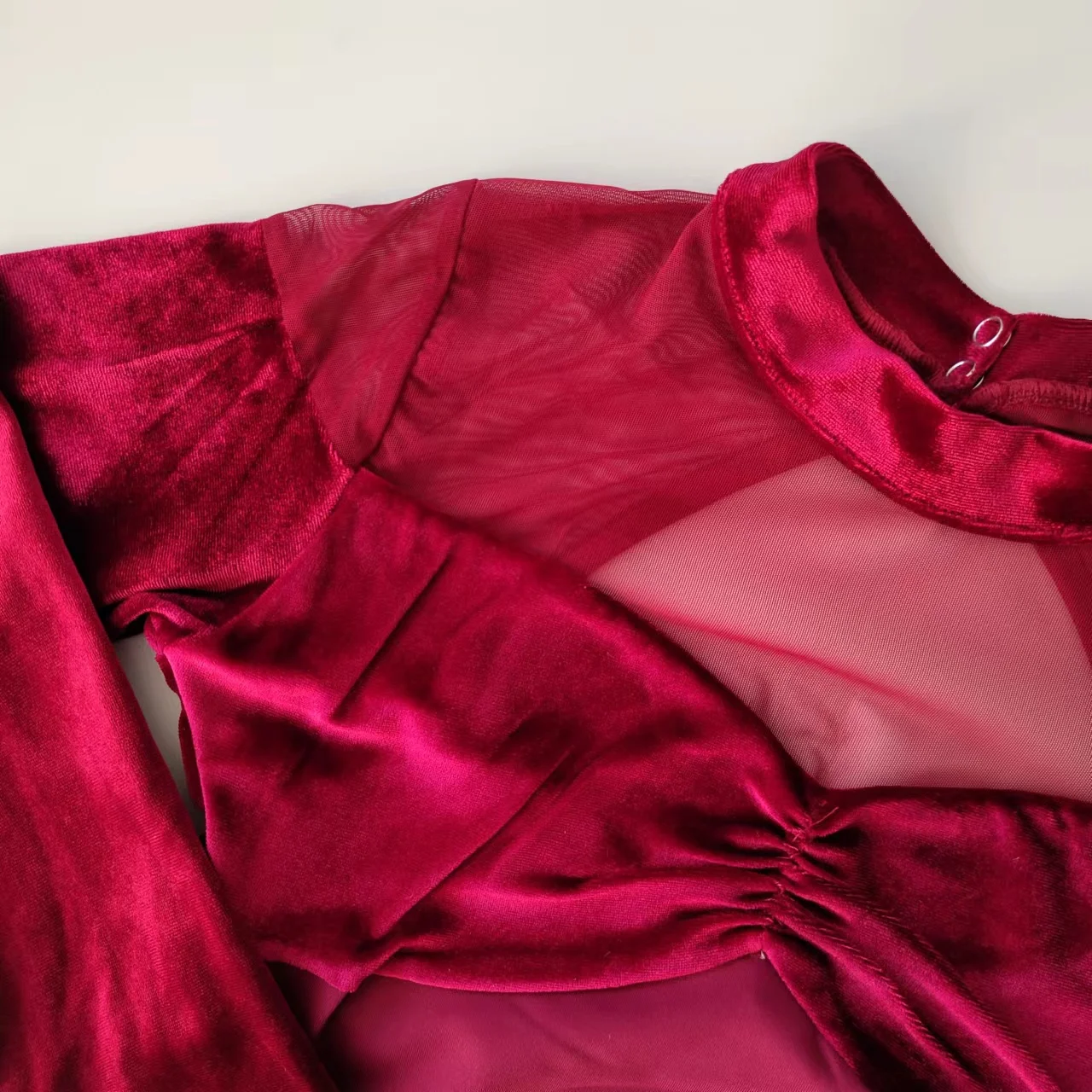 2024 new trendy hot sales royal red velvet women girls long sleeves high neck dance ballet leotards