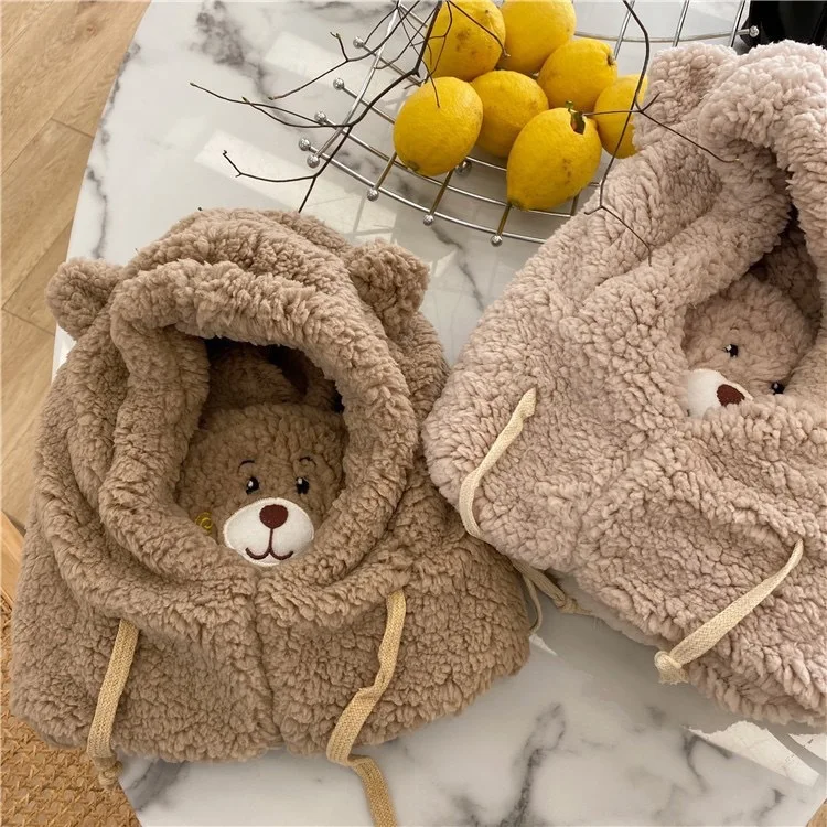 Japanese Cute Cartoon Bear Ear Cap Hat Lamb Plush Cap Warm Thickened Ear Protection with Warm Mask for Women Girl