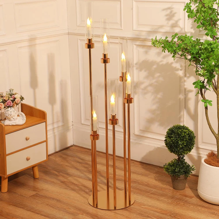 Hotel Decoration Centerpieces Large 5 Head Metal Gold Candelabra Candle Holder For Wedding Centerpiece Home Decor