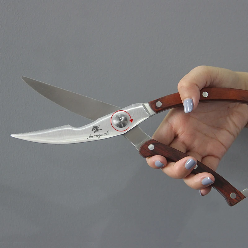 Профессиональные кухонные ножницы из нержавеющей стали в виде куриных костей с цветной деревянной ручкой