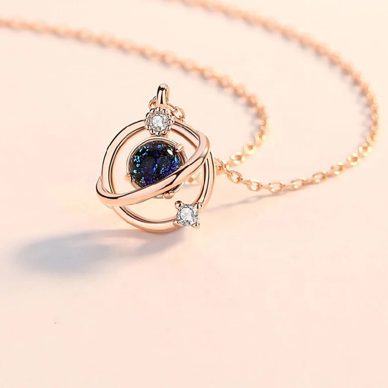 INS Styles Stainless Steel Trendy Geometry Galaxy Nebula Planet Pendant Space Universe Necklaces Women 2021 New
