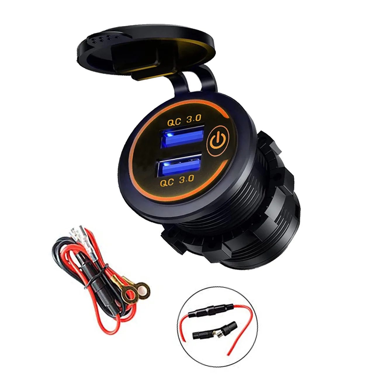 boatQuick Charge 3.0 Dual USB Car Charger Socket Waterproof 12V/24V QC3.0 USB Fast Charger Socket Power Outlet with Touch Switch