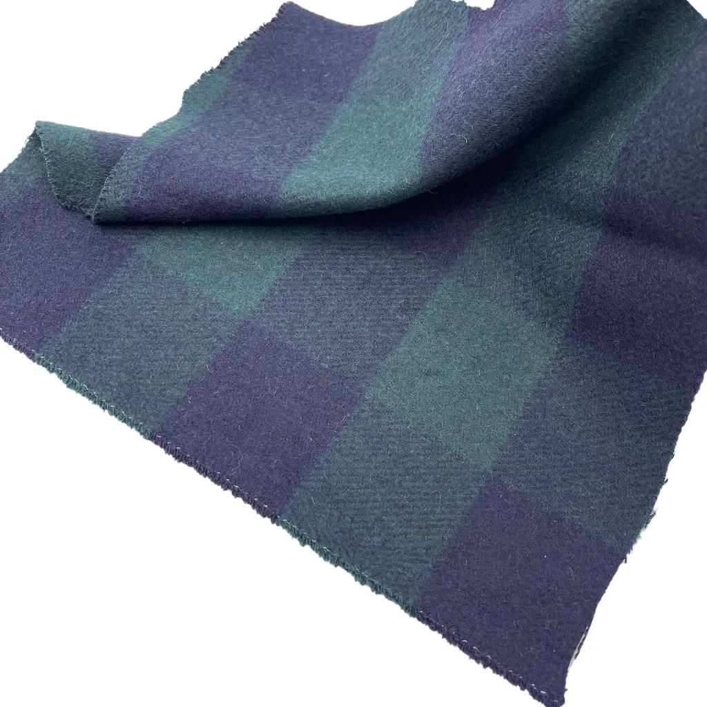 Wholesale Double Face Plush Brush Green Blue Wool/Polyester Plaid Woven Fabrics For Clothing ZZH24015