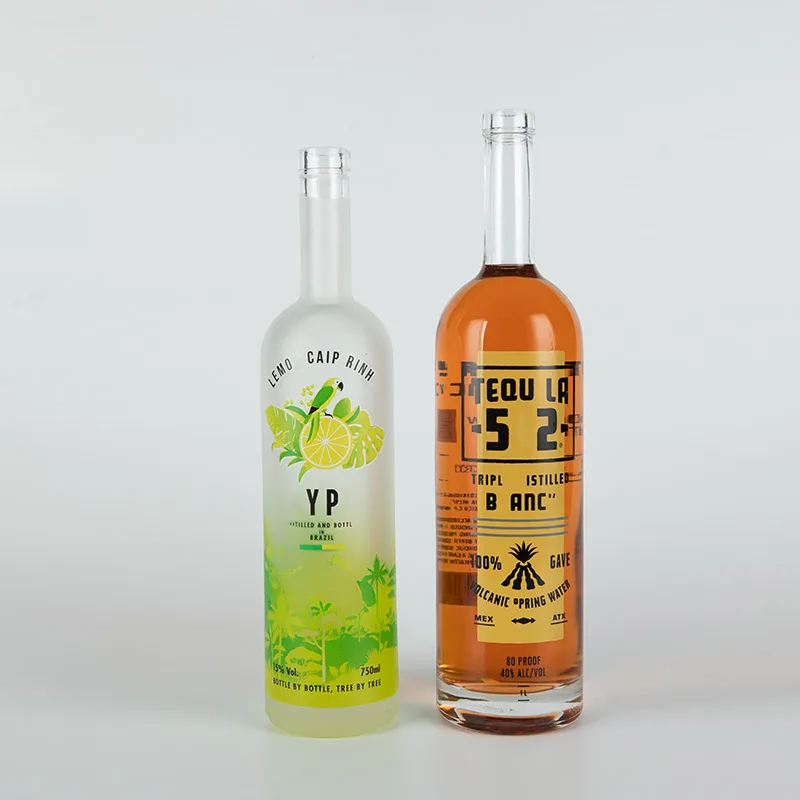 Excellent Design Eco-friendly Custom Label Sticker 1 Liter Vodka Bourbon Whiskey Clear Glass Arizona Liquor Bottle with Cork