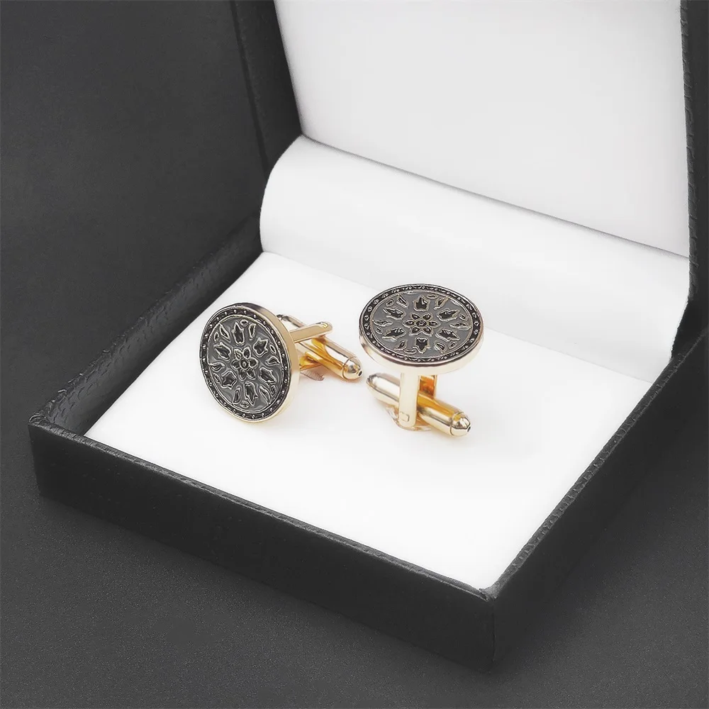 Luxury gold black silver Custom logo suit shirt studs metal custom button men cuff link tie and cufflink set for men shirt
