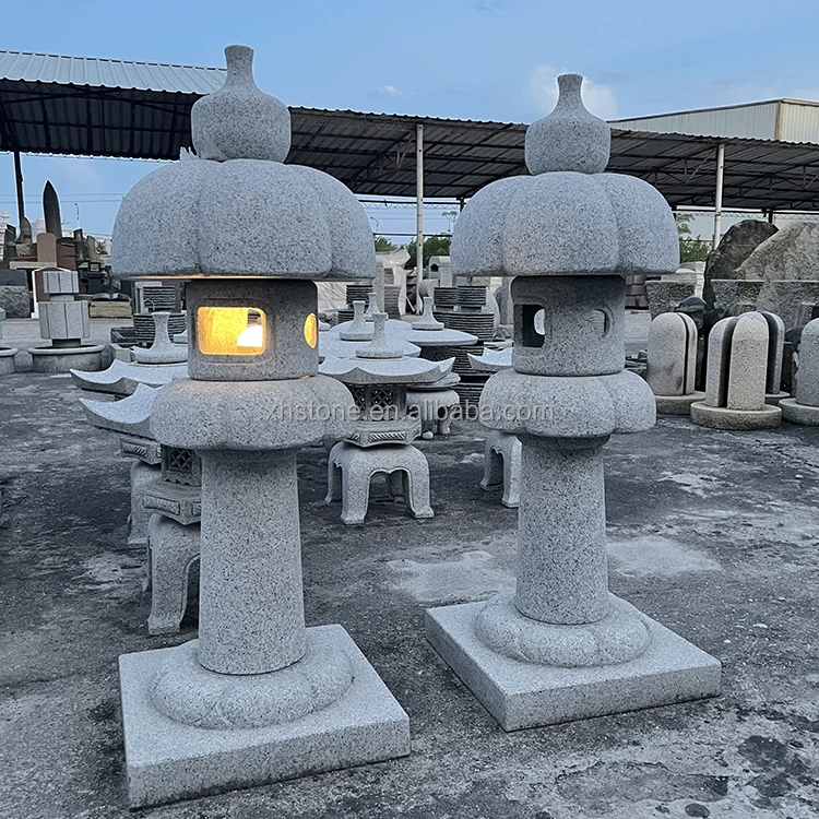 Natural japanese garden stone and cast iron lantern for outdoor
