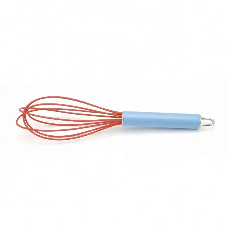 Five Wires Practical Red Silicone Head and Sky Blue Handle Whisk for Family Kitchen