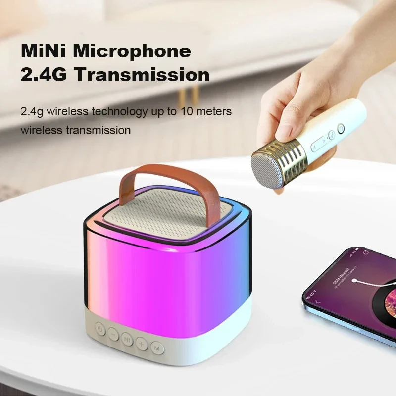 Karaoke Machine Bluetooth Speaker Home Theater Subwoofer Colorful Portable Supports TWS Radio Bass Treble for Adults Kids