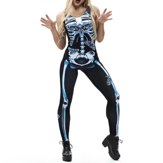 
Halloween 3D Butterfly Skeleton Disgusting Party Costume One Piece Spandex Jumpsuit Women 