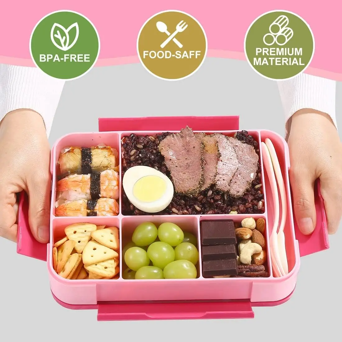 Durable Perfect Size 1330 ML Bento Lunch Box With Spoon Fork BPA Free and Food Safe Materials Bento Boxes For Kids Children