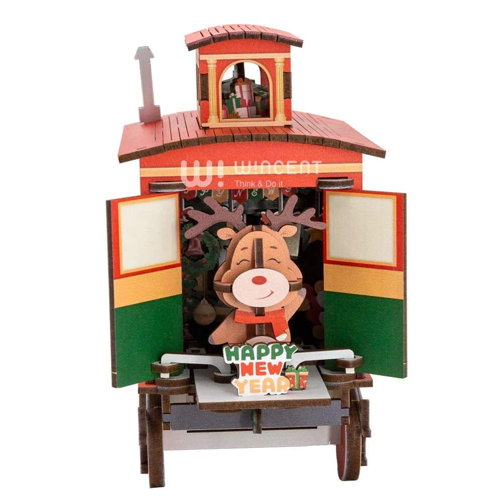 Wincent Original Design New Year Christmas Music Box Fast Shipping UV Printing Laser Cut 3D Wooden Craft Puzzle