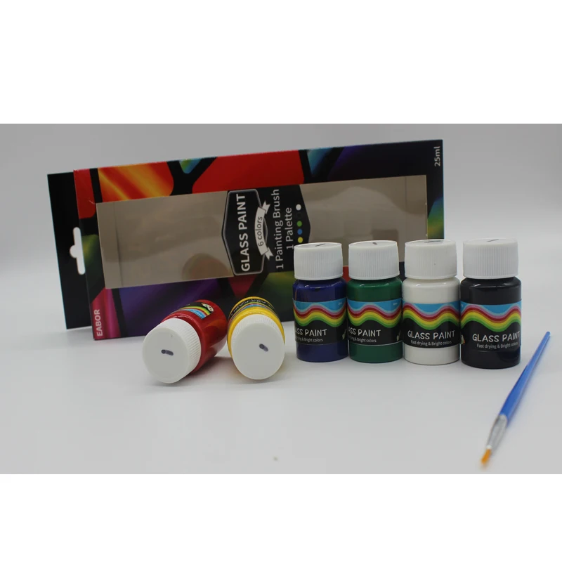 Top Quality Ceramic Art DIY 6 Colors Glass Paint Set with Brush and Palette for Beginner and Professional Pottery Painting