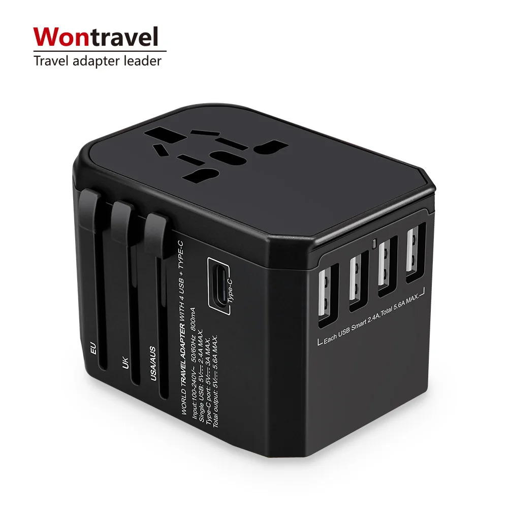 2020 hot sale 5600mA quick charge travel adapter international travel charger socket plug 5 USB charger