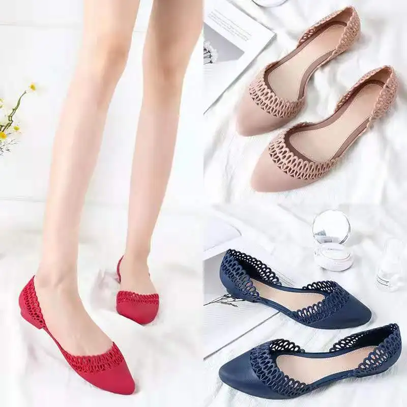 
flat sole bow jelly shoes women 