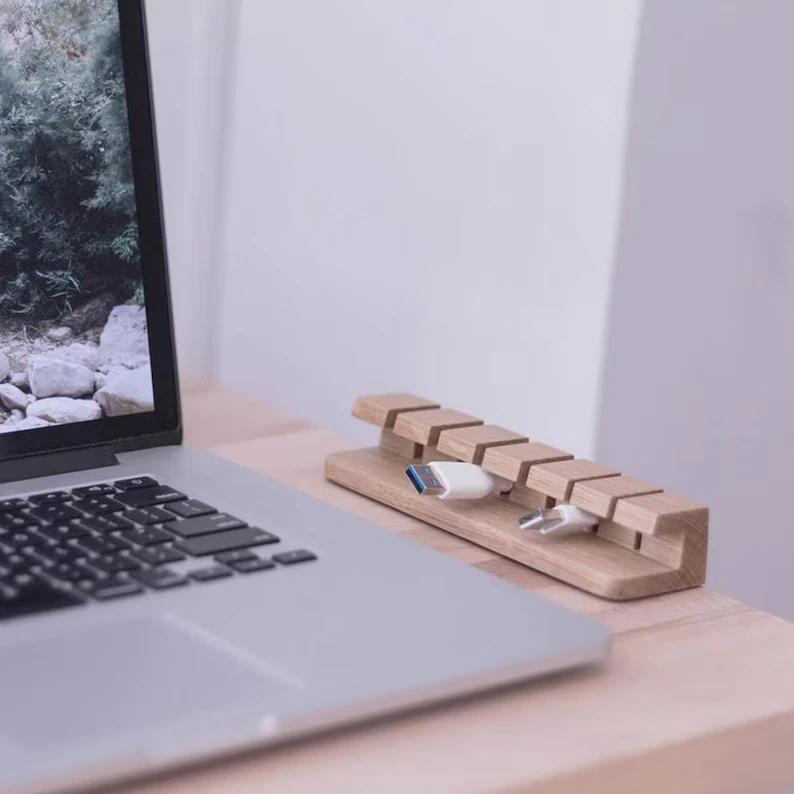 Office Desk OrganizerWooden Cable and Charger Organizer  Cable Management for Power Cords and Charging Cables
