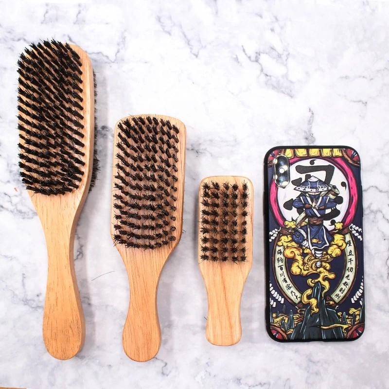  Private Label Wooden Long Handle Nylon Boar Bristle Double Side Mens Beard Brush Comb Anti Static Square