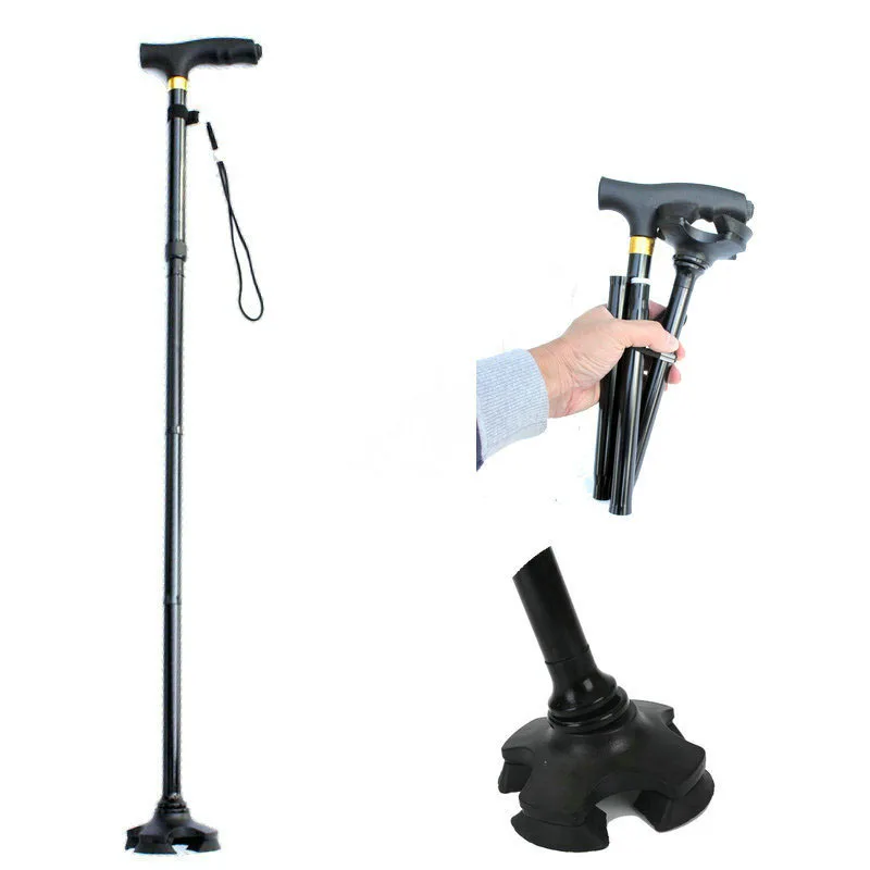 SA-049  5-Level Height Adjustable Walking Stick Folded Cane Flexible Adjustable Folding Aluminum Walking Cane