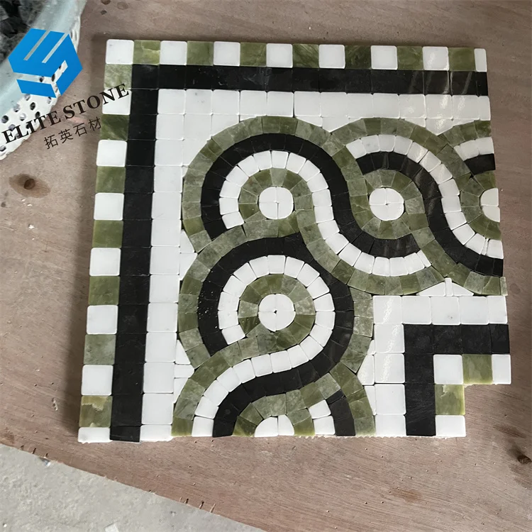 Custom high quality marble panel flooring carpet design with brass inlay waterjet floor medallion stone mosaic tile low price