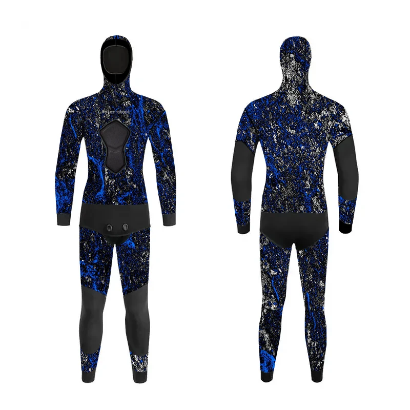 Adult unbranded triathlon spearfishing-wetsuit smooth blue camou cr neoprene camouflage spearfishing diving suit