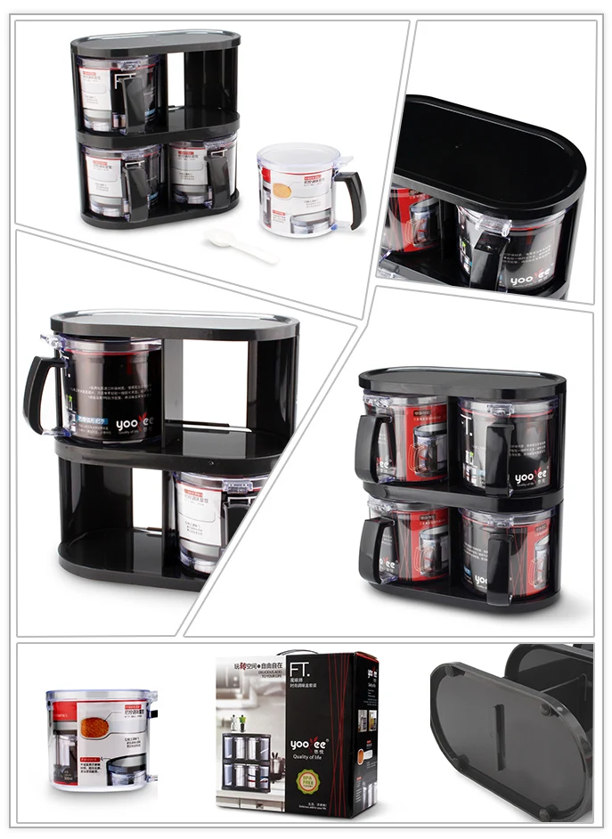 4 pieces Hot Selling Plastic Spice Jars Wholesale seasoning stainless steel moistureproof for kitchen