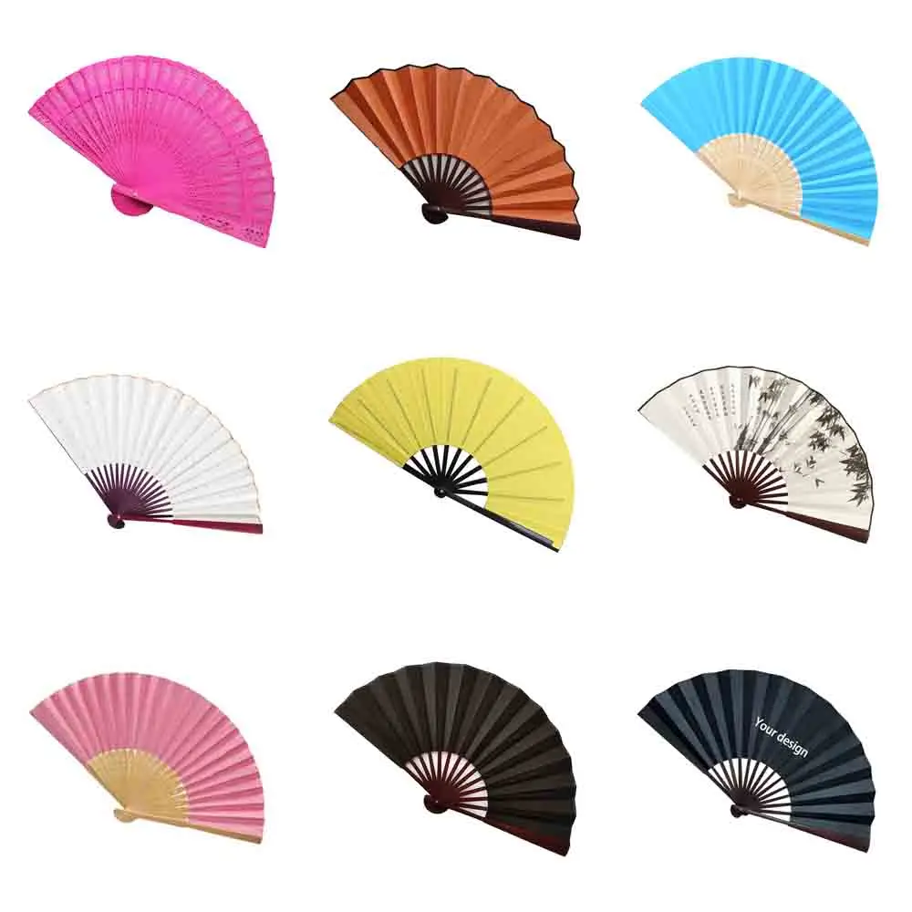 2024 Wholesale Custom Printed,Logo Folding Hand Held Holding Fan Wedding Paper Fans/
