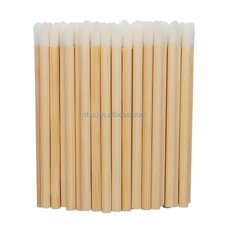 Eco Friendly Disposable Bamboo Stem Handle Flocked Head Lip Stick Gloss Make Up Brush Lip Brush