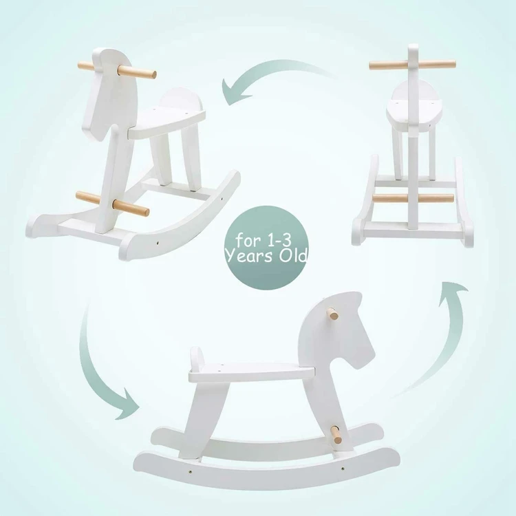 Custom Toddler Ride Animal White Rocker Toy Children Baby Wooden Rocking Horse Toy For Kids