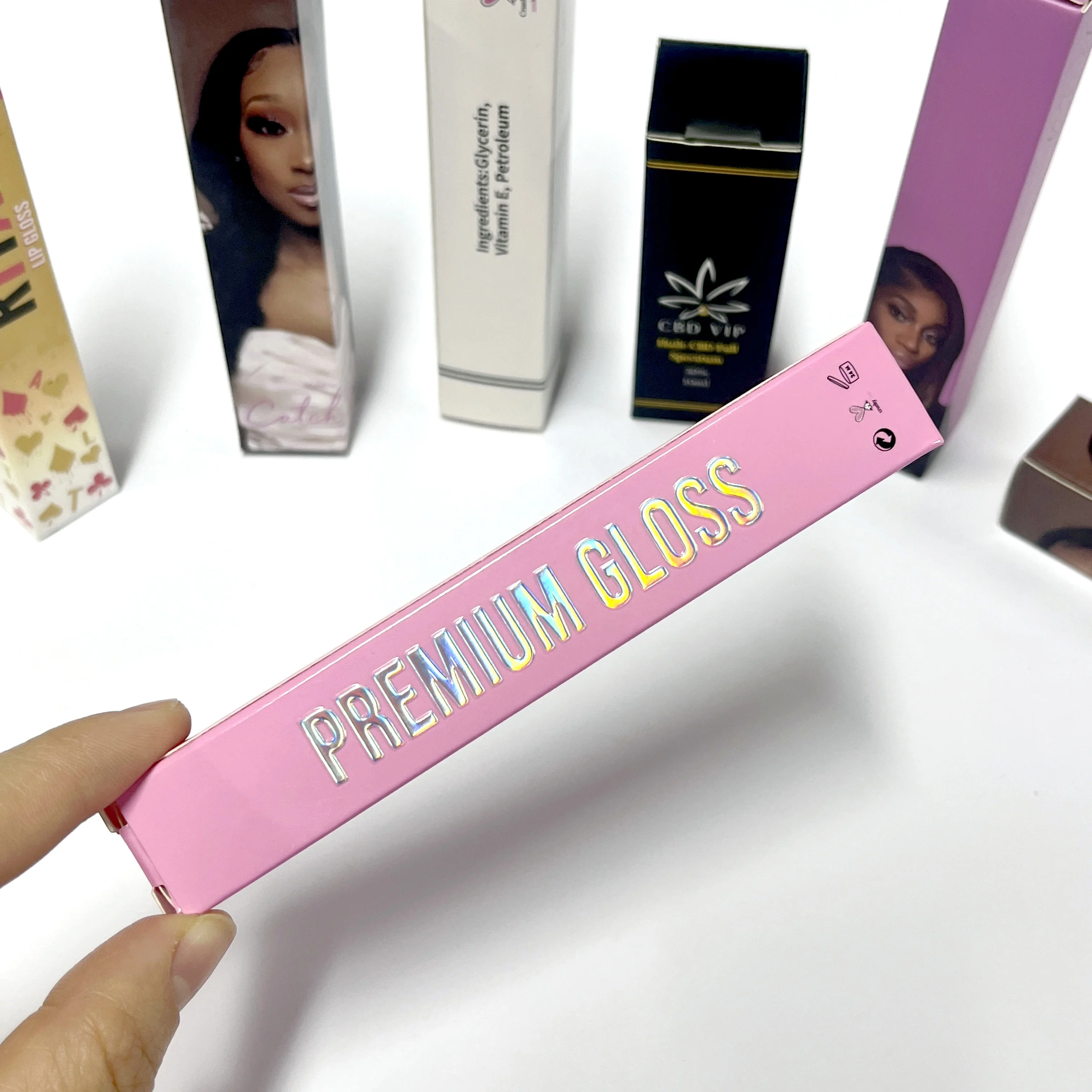 Коробки с логотипом на заказ прозрачные тюбики для блеска губ бумажная упаковка помады косметическая продукция вырезания