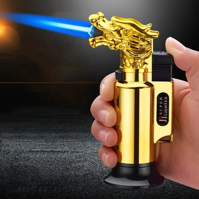 Custom Creative Dragon Design Windproof Butane Gas Lighter Jet Flame Torch Model for Cigars Smoking
