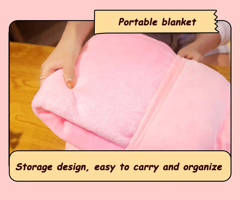 Cartoon Animal Pillow Blanket 3 In1 Stuffed Hand Warmer Bag Cute Cushion Blanket Home Car Travel pillow for children Girl Gift