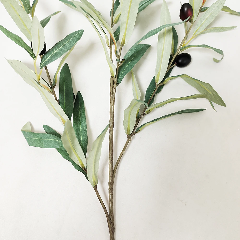 Silk olive leaves stem with fruits grey green olive home decor plants artificial olive twigs faux greenery