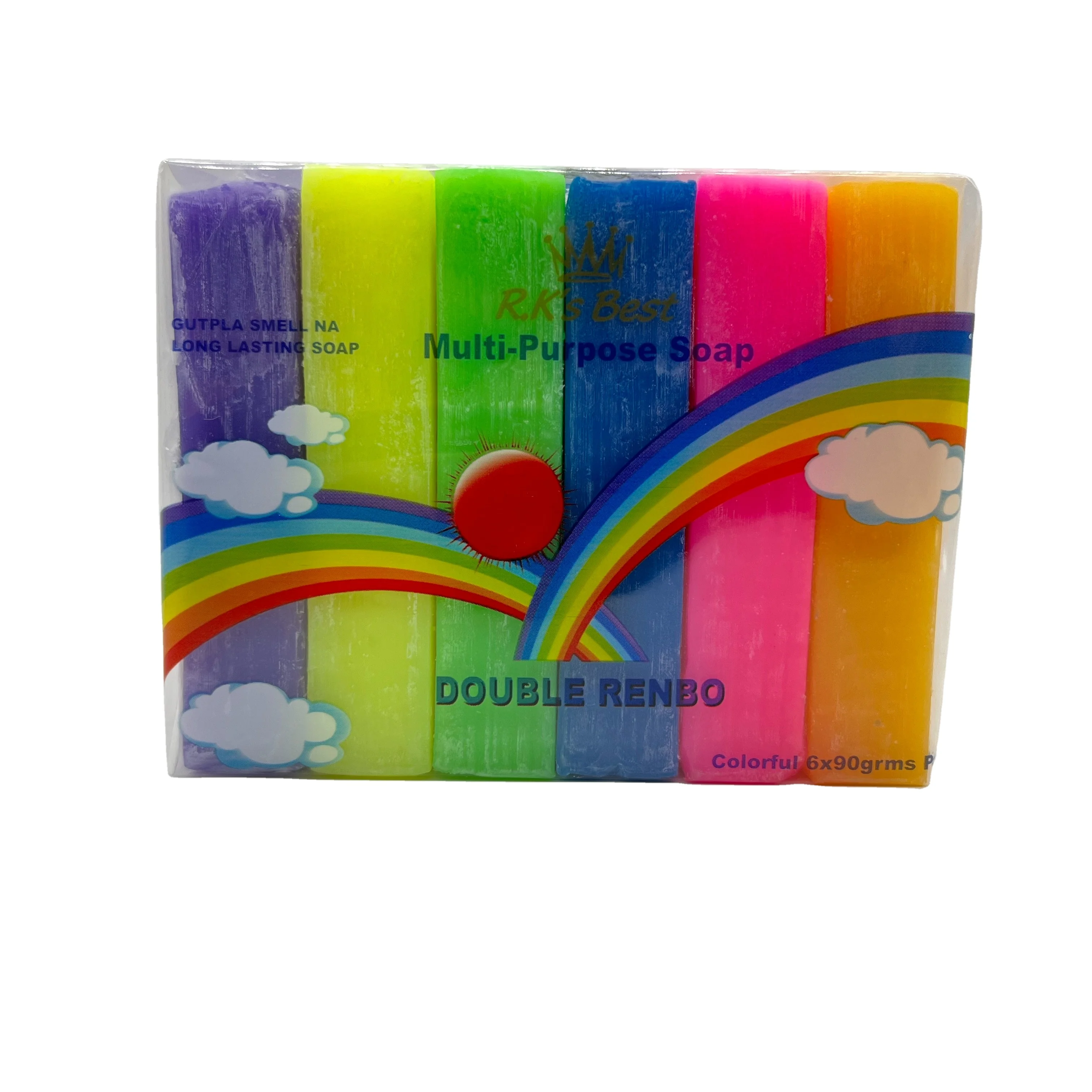 Wholesale Renbo Multipurpose Soap 6x90g for Clothes Stain Removal Lathering PNG Market Mixed Colors Laundry Soap Rainbow 6 Pack
