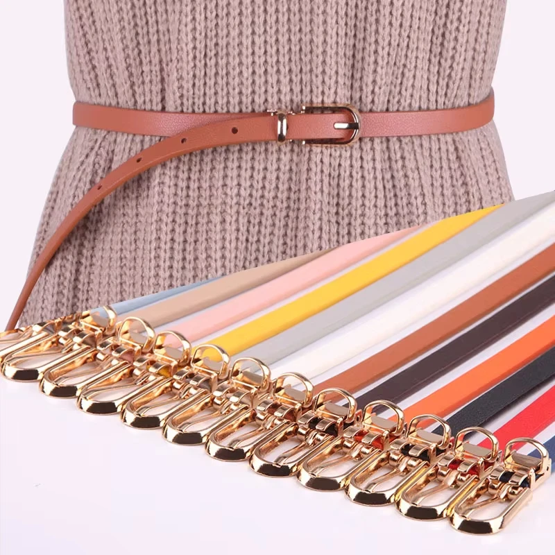 New Women Thin Belts Multicolor Decorative Leather Belt Dress Sweater Thin Waistband Fashion Needle Buckle Korean Version Belt