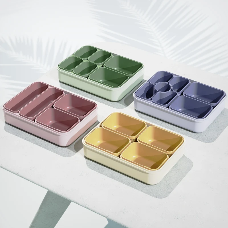 Portable Food Storage Box Snack Box Organizer Divided Serving Tray With Lid And Handle Kitchen Snackle Box Fruits Food Container