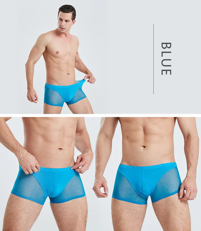 Трусы-боксеры мужские сетчатые полупрозрачные шорты-боксеры пикантное нижнее белье