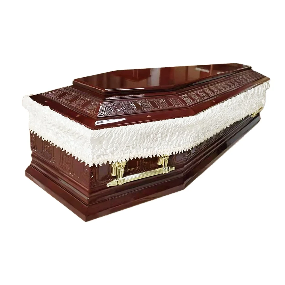 Customized European style Customized paulownia coffin with custom engraving pattern metal ornaments and color caskets coffins