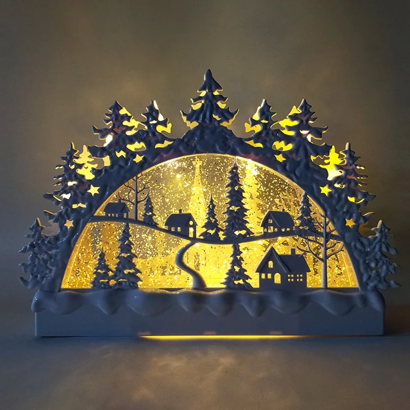 2020 New Arrivals Vintage Natale Christmas Village Scene Xmas Water Lantern Glitter Led Light Up Candle Holder for Home Decor