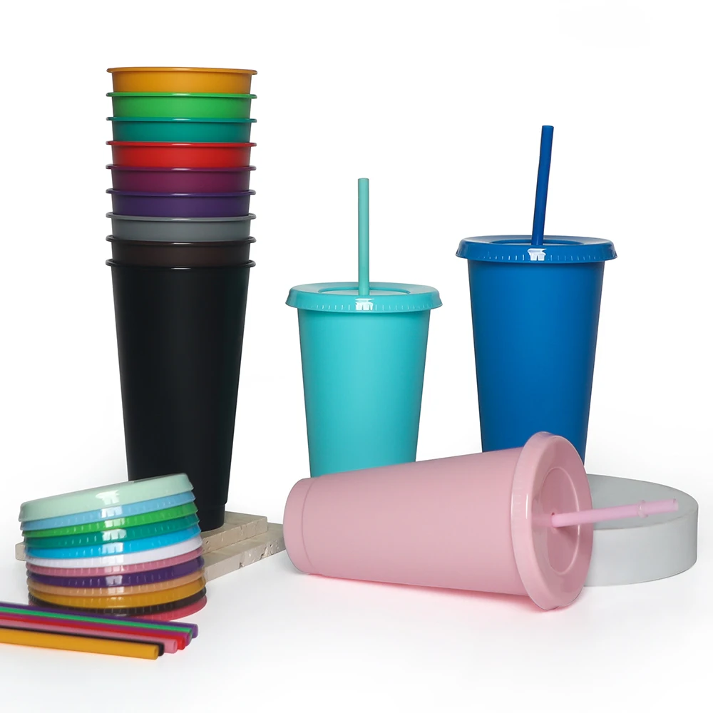 Custom 24oz 710ml reusable pp plastic tumbler water drink mug coffee plastic cups with lids and straws