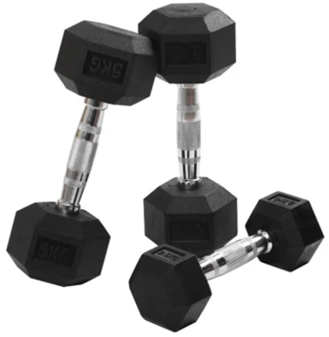 Hex Rubber Dumbbell With Chrome Handles