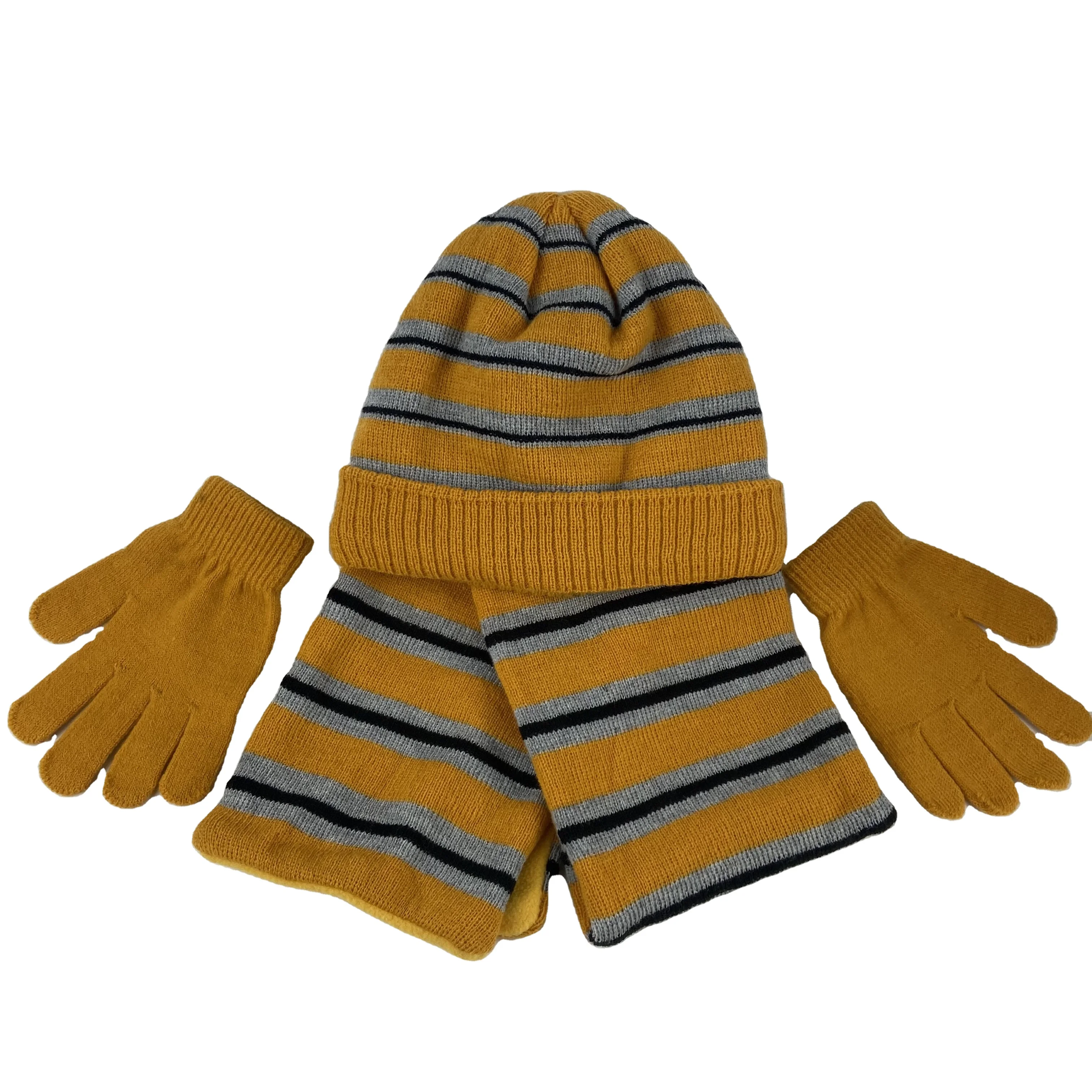 Hot Sale 3 Piece Winter Knitted Hat Scarf Mittens Set