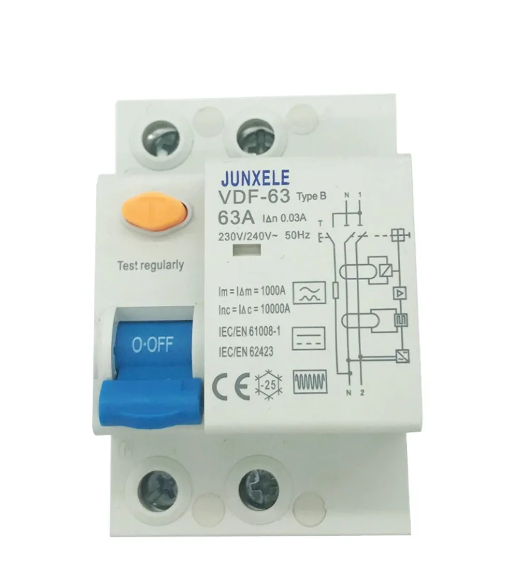 VDF-63 2P Type B 63A  RCD RCCB Circuit breaker for EV charger